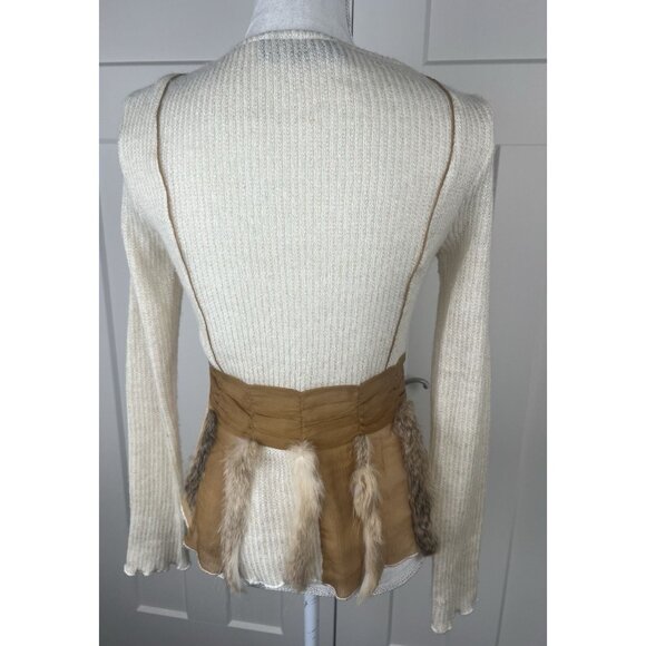 Radzoli Vtg 80's Sweater Wool Blend Gold Lurex Genuine Fur Art To Wear Sz S - Picture 7 of 11